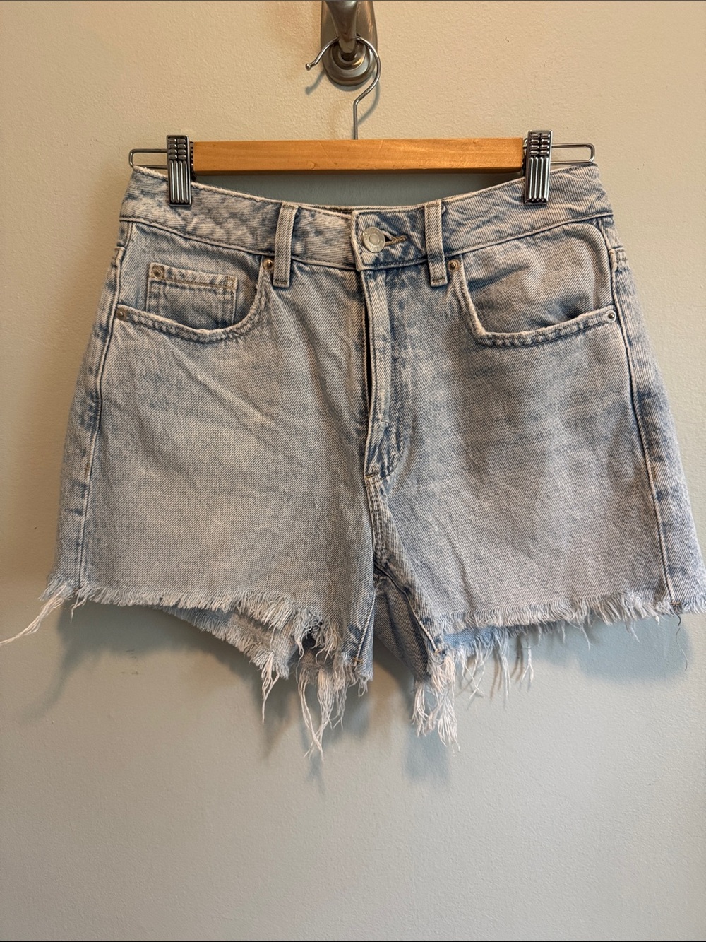 Garage Light Blue High-Rise Frayed Denim Shorts